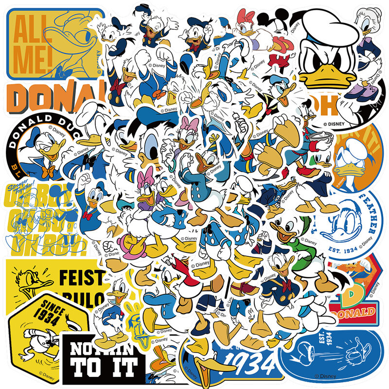 Autocollants de dessin animé mignon Disney pour enfants, Donald Duck, graffiti, ordinateur portable, téléphone, scrapbooking, journal intime, bagages, papeterie, jouet pour fille, 50 pièces