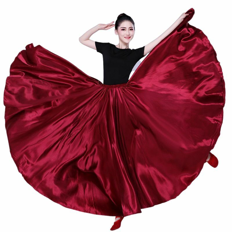 Rok panjang Satin berkilau, pakaian rok Spanyol ayun menari perut rok matahari 14 warna tersedia VL-310