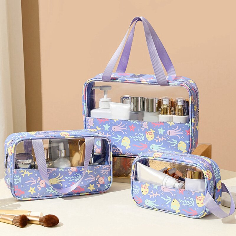 Portable Travel Toiletry Bag Set, Clear Toiletry Bag para Skincare Products, Wash Bag, Shower Bag, Easy Install, 3 Pcs