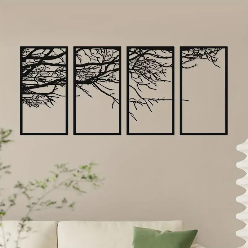 Rzemiosło 4 szt. Czarne metalowe drzewo życia na ścianę do sypialni, salonu, biura, pokoju dziecinnego i wystroju domu-wspaniałe drzewo