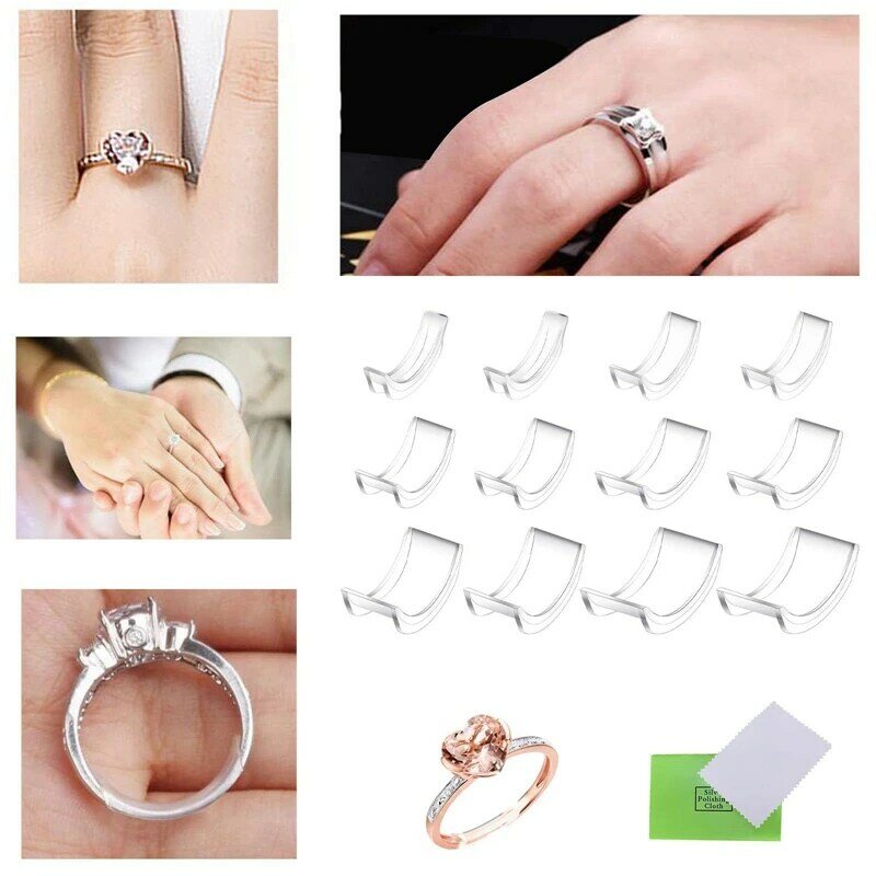 Ajustador de tamaño de anillo Invisible, 12 piezas, para anillos sueltos, ajuste de cualquier anillo, Clips para hacer anillos más pequeños, fácil de usar