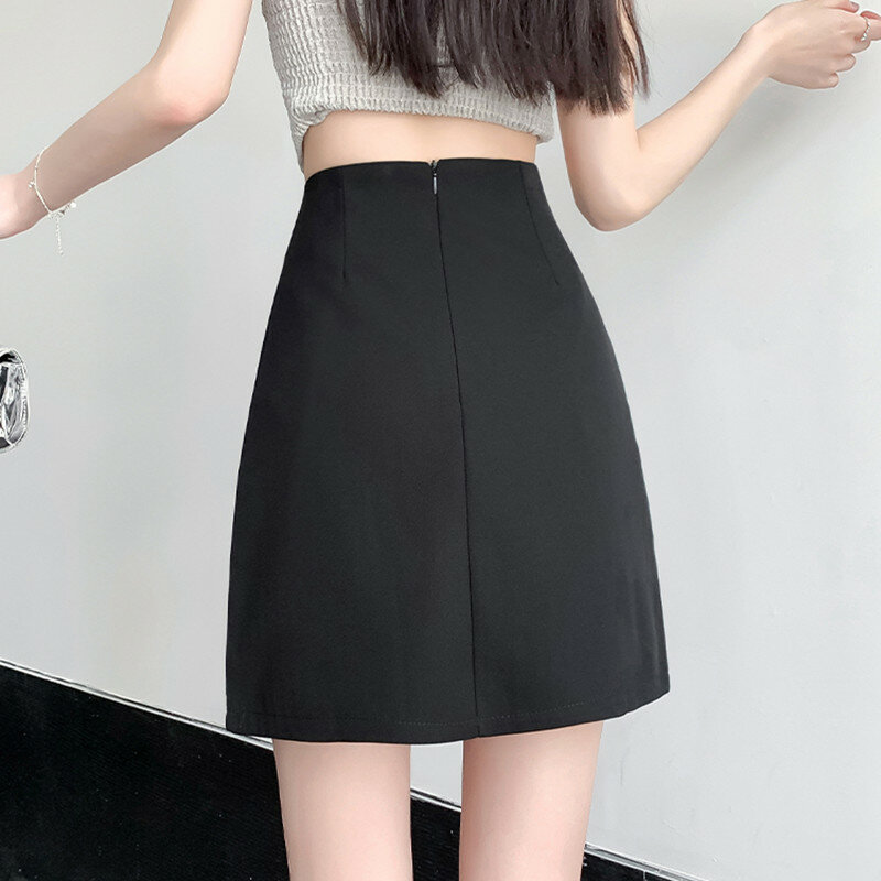 Rok pendek pinggang tinggi wanita, rok Mini Korea warna polos dengan berlian modis mewah musim panas untuk wanita