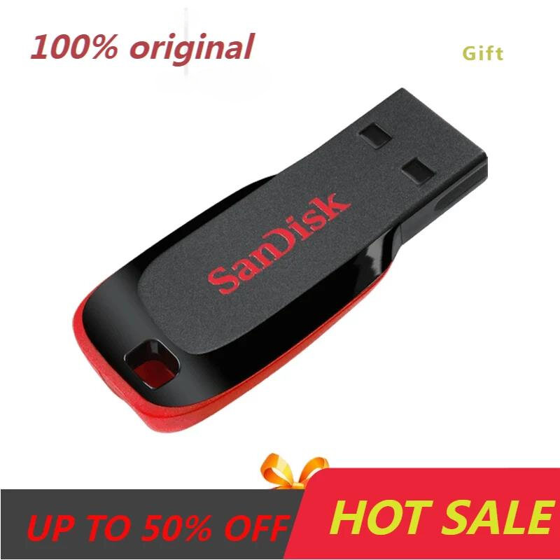 SanDisk-Mini USB 2.0 Flash Drive, Memory Stick, Caneta U-Stick, U-Stick, Original, CZ50, 16GB, 32GB, 64GB, 128GB