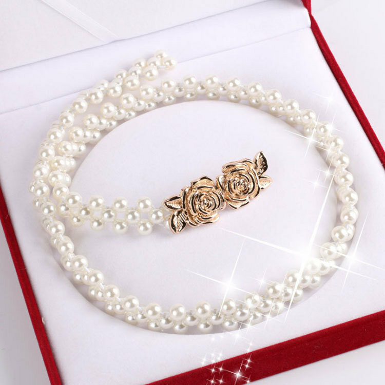 Biała perła pas elastyczny damska moda luksusowy łańcuszek w talii strój dekoracja Plus rozmiar luksusowy Design regulowany pasek
