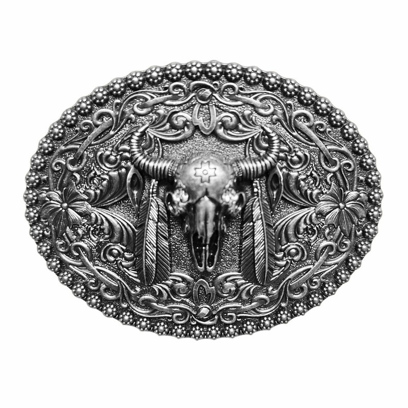 Rodeo gesper sabuk koboi Barat untuk pria pola kepala banteng tengkorak desainer merek logam pelapisan baik Hebilla Cinturon Hombre