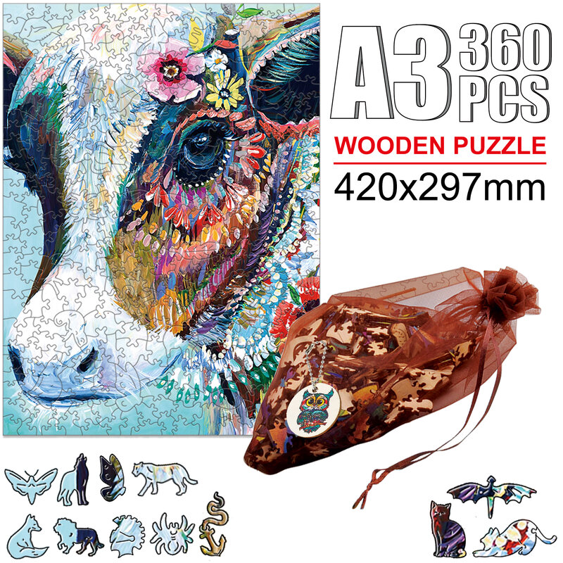 Drewniane Puzzle z motywem zwierzęcym kolorowe króliki słonie jelenie koń Puzzl zabawka dla dorosłych dzieci DIY rękodzieło gry edukacyjne zabawki Puzzle
