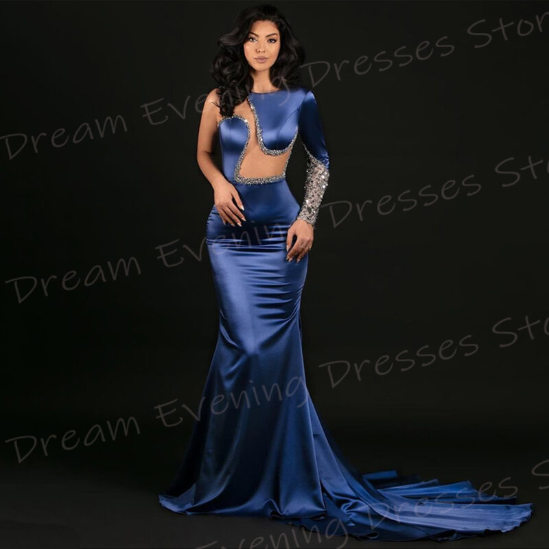 Klassische elegante blaue Meerjungfrau charmante Frauen Abendkleider moderne eine Schulter Pailletten Ballkleider formelle Party abiye elbise