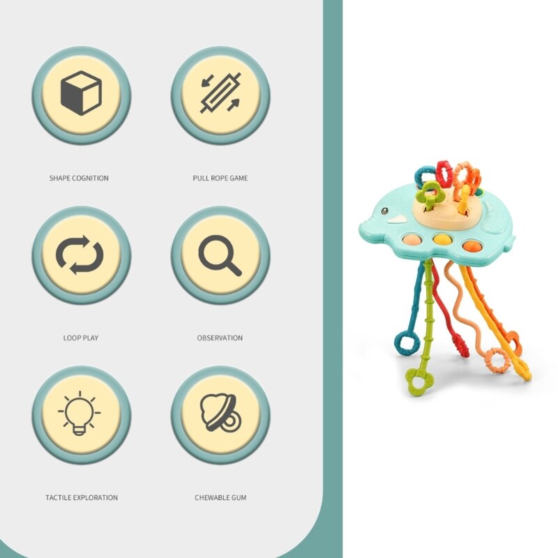 Mainan Tali Penarik Balita Mainan Jari Mainan Bayi Kerincingan Gelembung Musik Pelangi Mainan Edukasi Bantuan Gigi Kelas Makanan QX2D