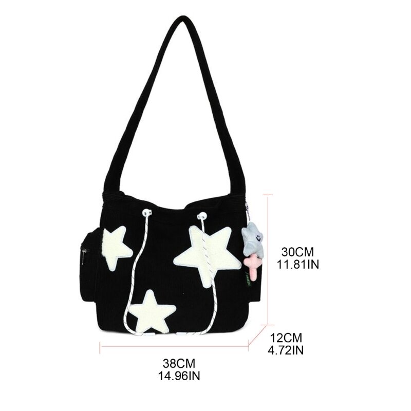 Женская Вельветовая сумка через плечо со звездами, повседневный вместительный саквояж на плечо, Простая Дорожная школьная сумка для книг для девушек
