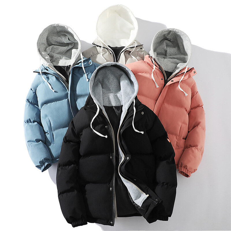 Мужские зимние куртки Harajuku, толстые парки с капюшоном, повседневные однотонные пушистые Куртки Оверсайз, женская модная уличная теплая куртка