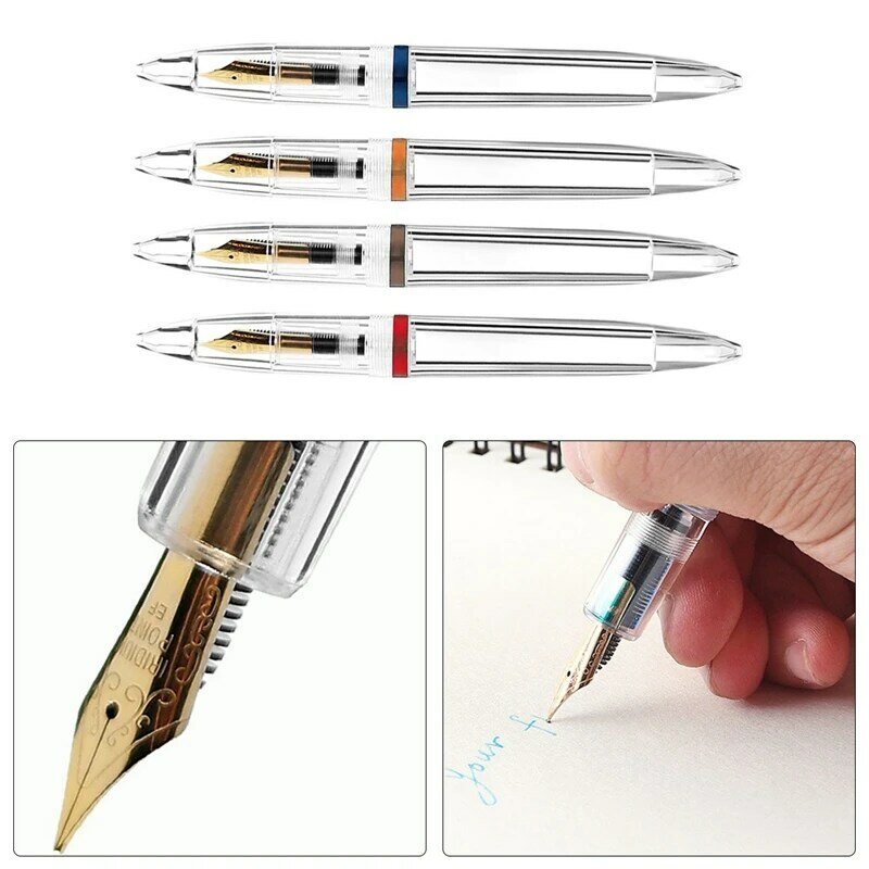 2Pcs 0.5Mm Nib Fountain Pen With Eyedropper High Capacity Transparent Pens Office School Supplies For Student Writing Gifts Stat