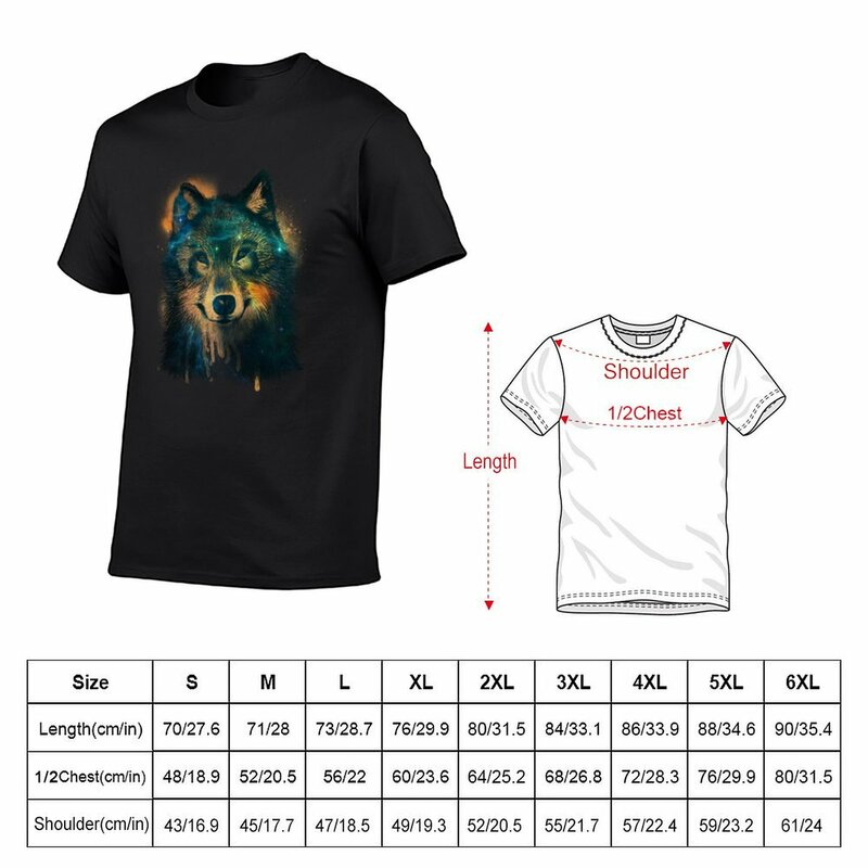 T-shirt de secagem rápida masculina, Lobo Galáxia, Roupa Kawaii, T-shirt engraçada
