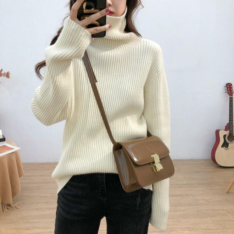 Solid Color Women Sweater Women Autumn Sweater Cozy Women's Turtleneck Sweaters Stylish Ribbed Knitwear for Autumn Winter Loose