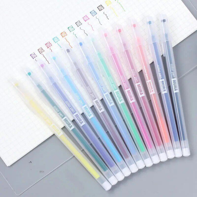 Kawaii Color Gel Pen Refill Set, Canetas Esferográficas, 0.5mm, Cores Doces, Estudantes, Escritório, Escrita, Papelaria Escola, 24 Pcs, 12Pcs por Caixa