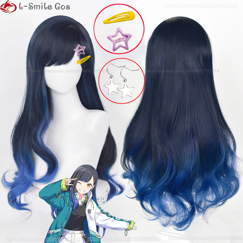Peruca longa gradiente azul para cosplay, resistente ao calor, cabelo sintético, perucas de festa mais peruca, shiraishi an, alta qualidade, 70cm