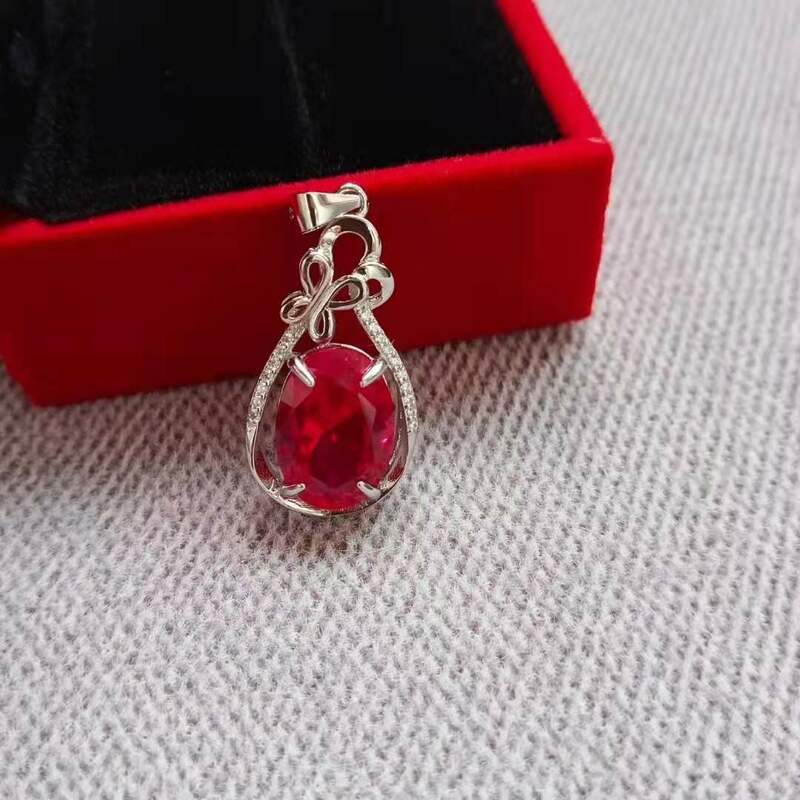 Pigeon liontin kalung korundum merah ruby, perhiasan pop liontin wanita perak 925 10x14mm