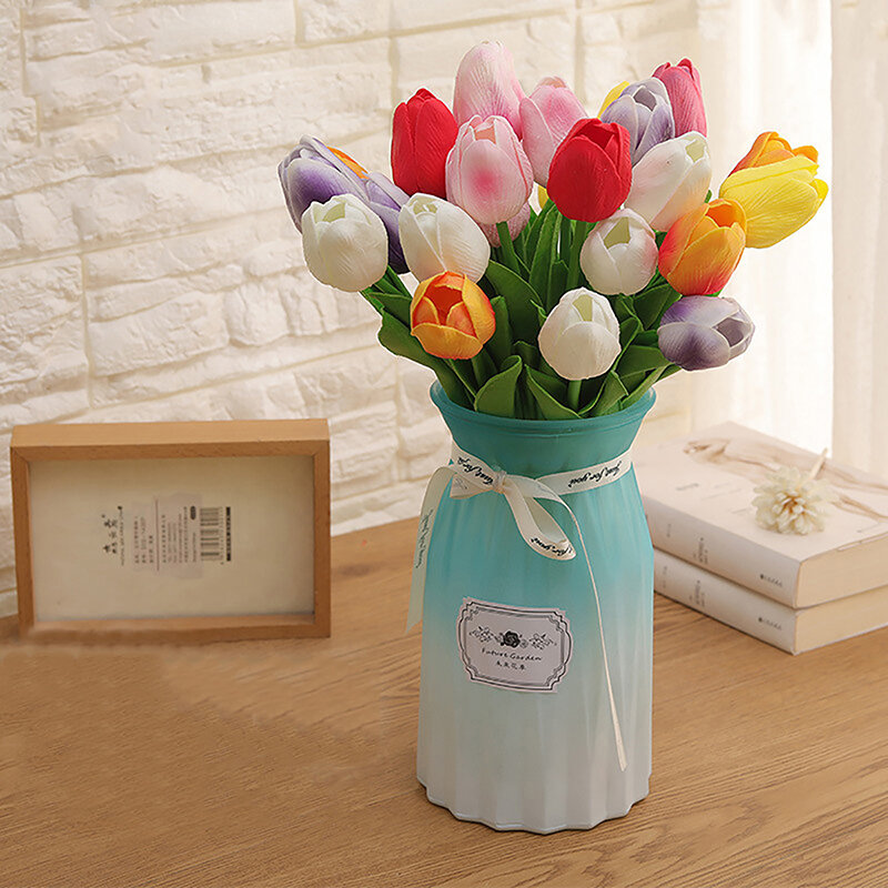 Buket bunga Tulip Mini PU tiruan bunga palsu lintas batas pernikahan rumah merasa pelembab Tulip grosir