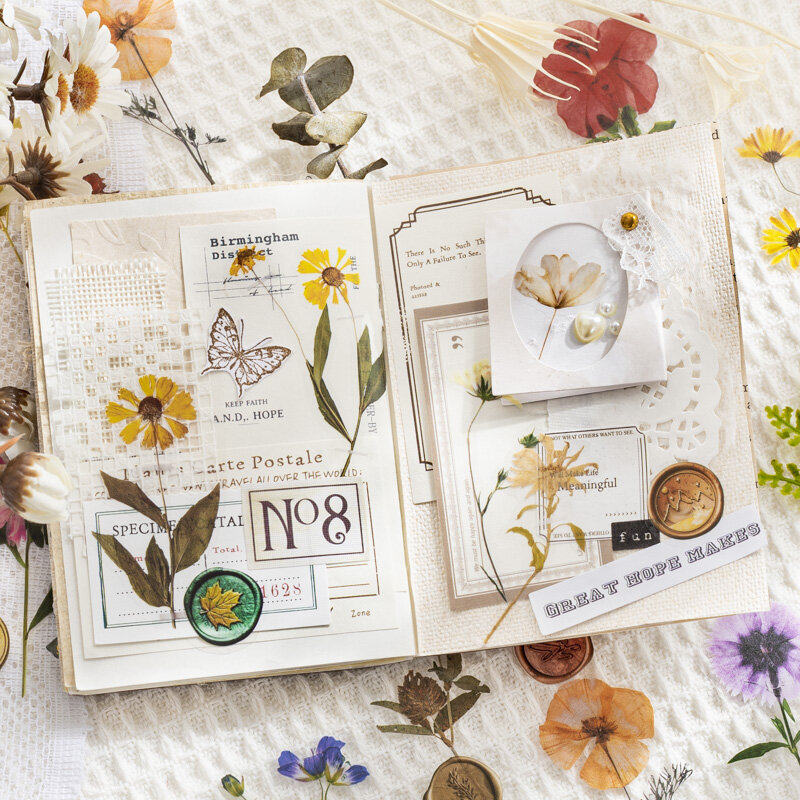 8paks/LOT kolekcja suszonych seria kwiatowa retro markery dekoracja albumu fotograficznego PET naklejka