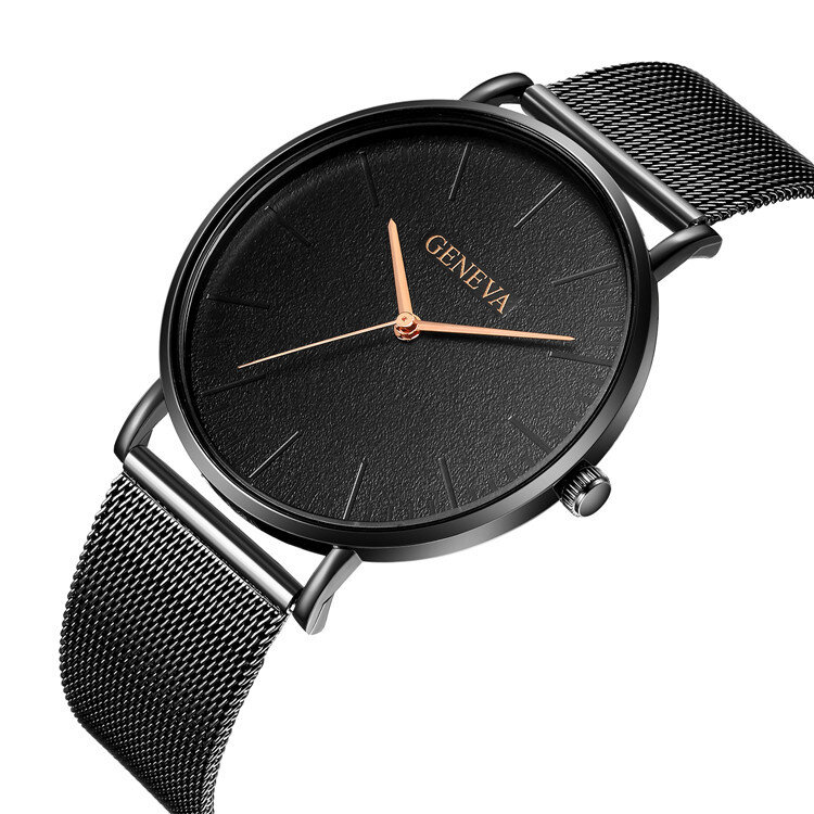 Relógio de quartzo ultra fino para homens e mulheres, Genebra aço inoxidável Mesh Band, relógios de moda unisex, 2023