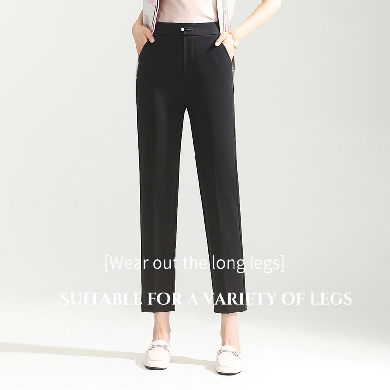 Pantalones rectos de nueve puntos para mujer, pantalones casuales, versión coreana, tendencia de moda, transpirables, adecuados para primavera y verano