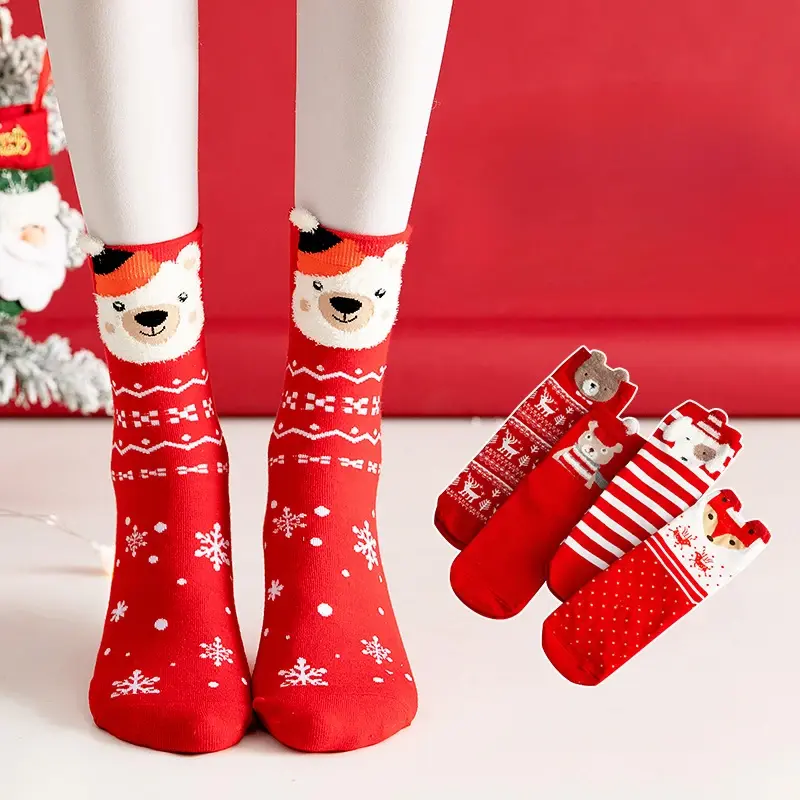 Kaus kaki natal pria hilang kepingan salju pohon Santa Claus Natal lucu kaus kaki bahagia leher bulat tabung katun salju rusa untuk pria