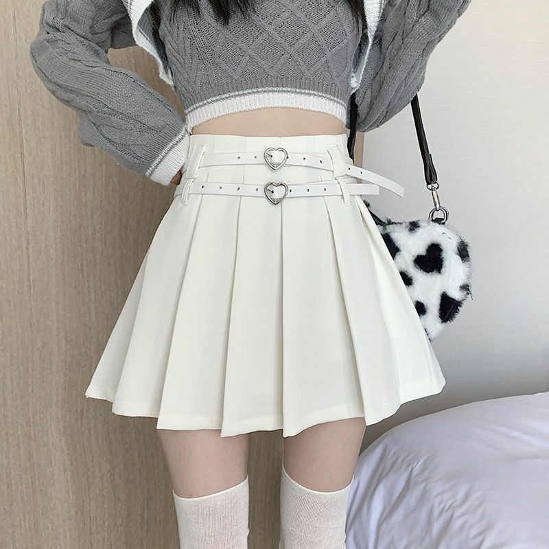Harajuku-Falda plisada de cintura alta para mujer, minifalda corta ajustada con cinturón doble, decorada con hebilla, moda de verano, Y2k