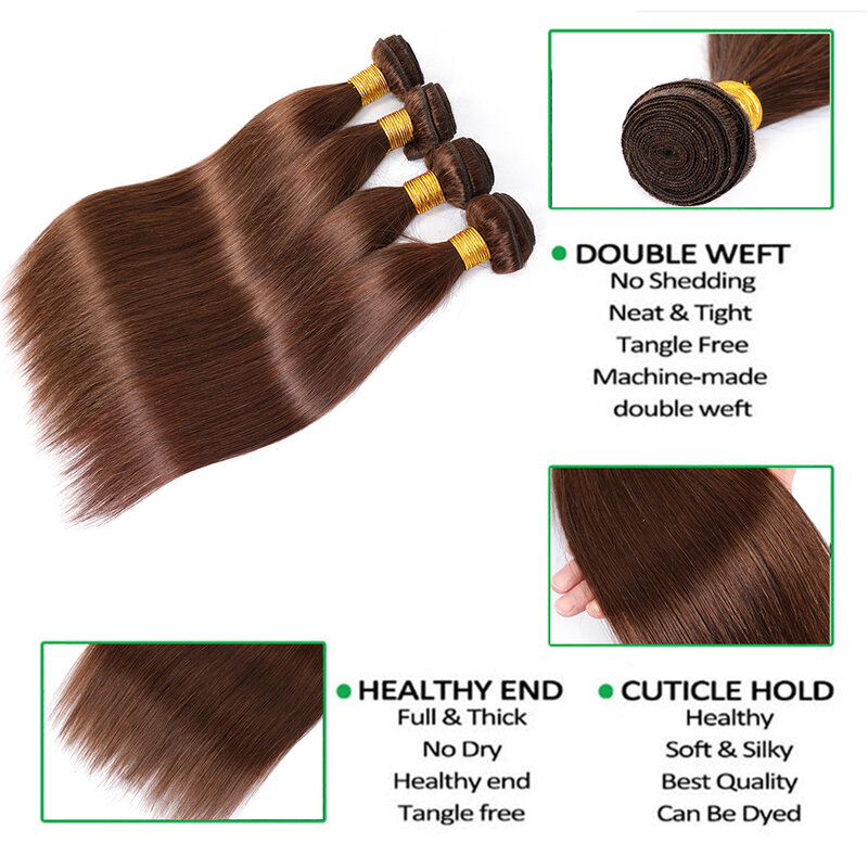 Straight Brazilian Hair Weave Bundles para mulheres, extensões de cabelo humano Ombre, Remy Hair Weaving, marrom colorido, 1 pacote, 3 pacotes, 4 pacotes
