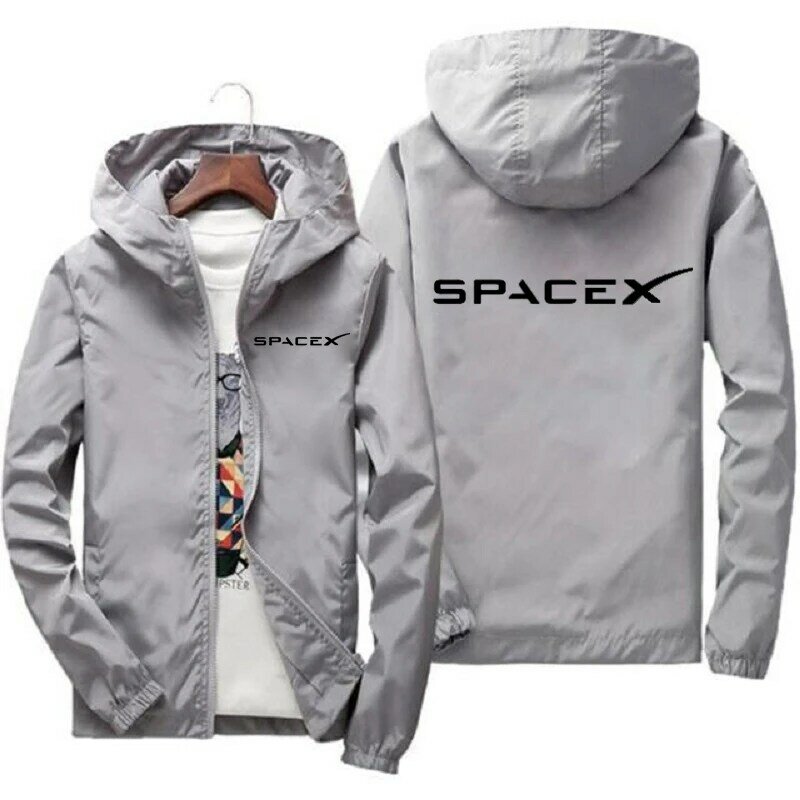 Trajes de corrida masculinos protetores, capuz com logotipo Space X, casacos esportivos casuais com zíper, estampados, novo, primavera e outono, 2022