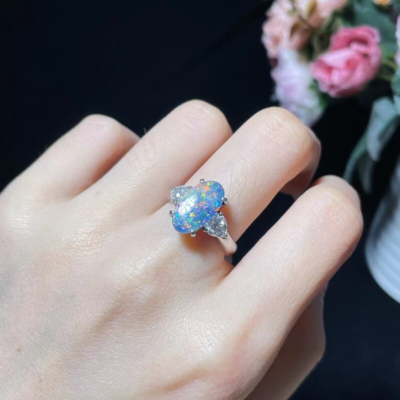 Natural opala anel pt900 platina com diamante, jóias finas de luxo, uso diário, estilo chique, frete grátis