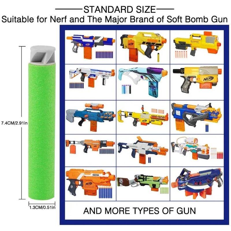 رصاصات فوم مسطحة لسلسلة نخبة Nerf N-strike ، جسم أخضر ، مسدسات ألعاب ، رزمة ، رأس رمادي ، أو