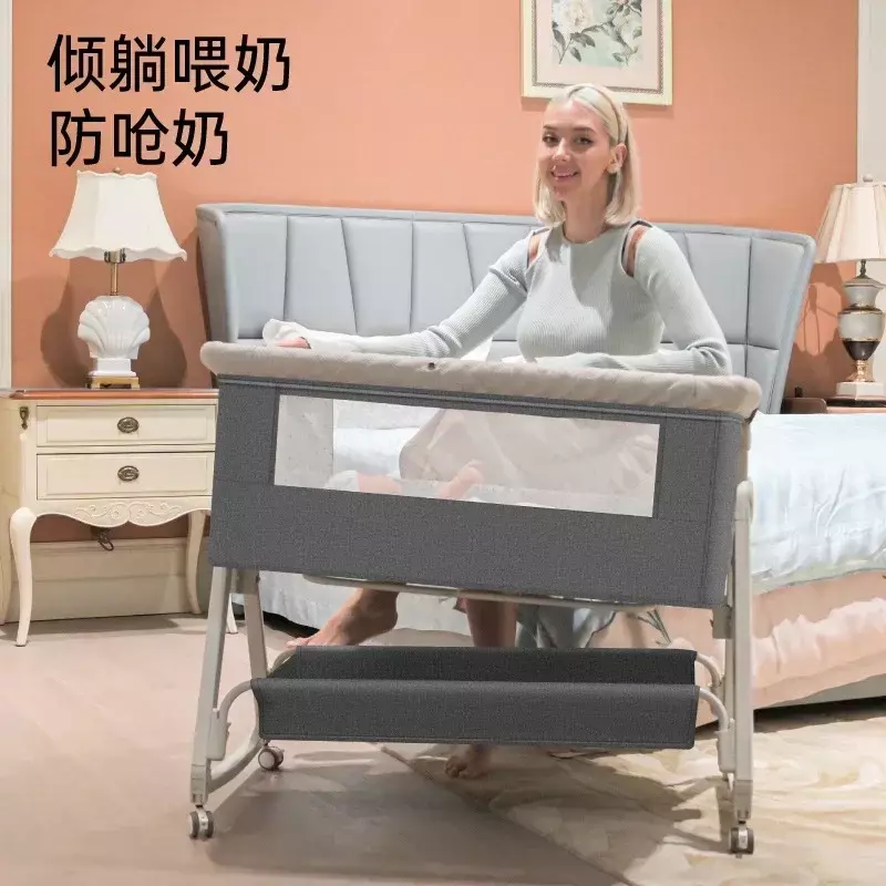 Baby Crib Multifunctional Newborn Baby Bed Cradle Splicing Big Bed Baby Rocking Bed Bb Children's Crib Foldable