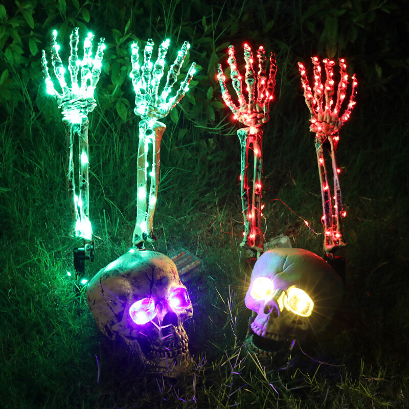 Esqueleto de Simulação LED com Mãos e Ossos para Halloween, Simulação Multicolorida, Terror, Casa, Festa, Jardim, Bar, Adereços de Decoração