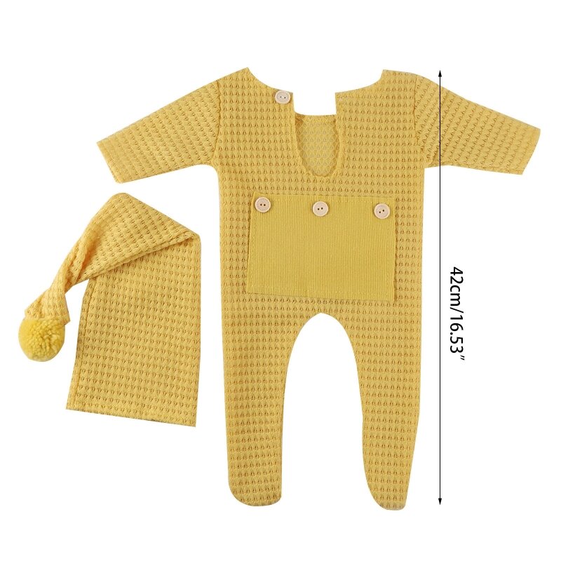 Infant Photography Props 0-12 Month Baby Boy Girl Overall Romper and Sleepy Hat Jumpsuit Set Boy Girl Photo Outfit