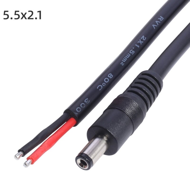 5x30cm DC5521 Power Pigtail Cable Cord 14AWG 5.5mm 2.1mm Male/Female Bare Wire
