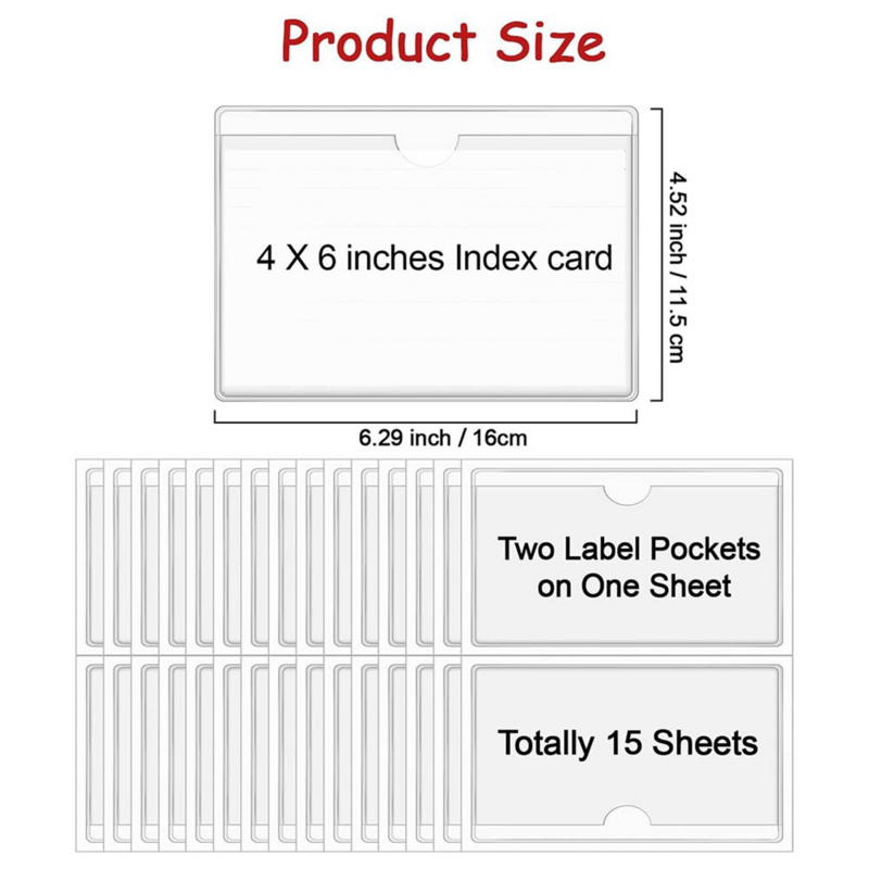 Bolsos adesivos claros com etiqueta de carregamento superior, cartão de índice mangas, auto-adesivo, 4x6in, 30 pcs