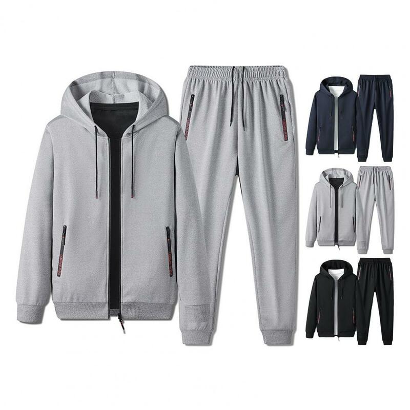 Set celana mantel serbaguna, Set kardigan bertudung celana pinggang elastis untuk kegiatan olahraga Jogging mantel Pria