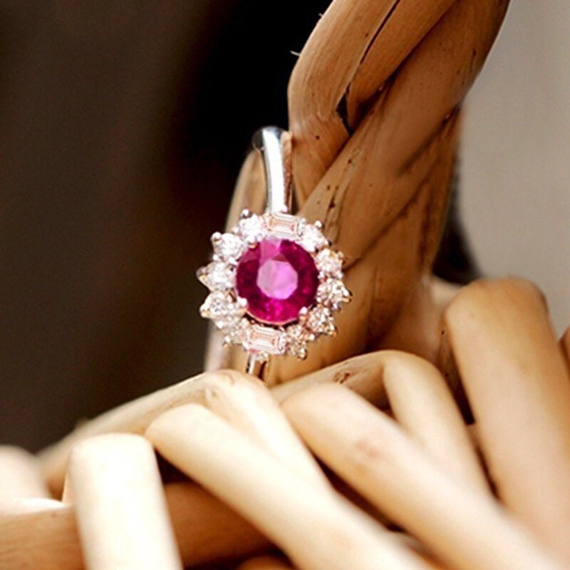 Uilz Elegante Rode Serie Steen Ringen Voor Vrouwen Gift Wedding Luxe Sieraden Kleur Zirconia Ring Bague Femme Anillos Mujer