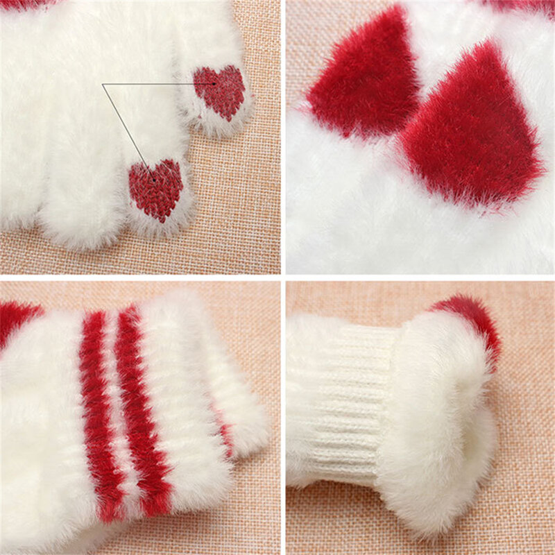 Love Knit-guantes de felpa de cinco dedos para mujer, manoplas cálidas a prueba de frío para pareja, ciclismo al aire libre, Color sólido, Invierno