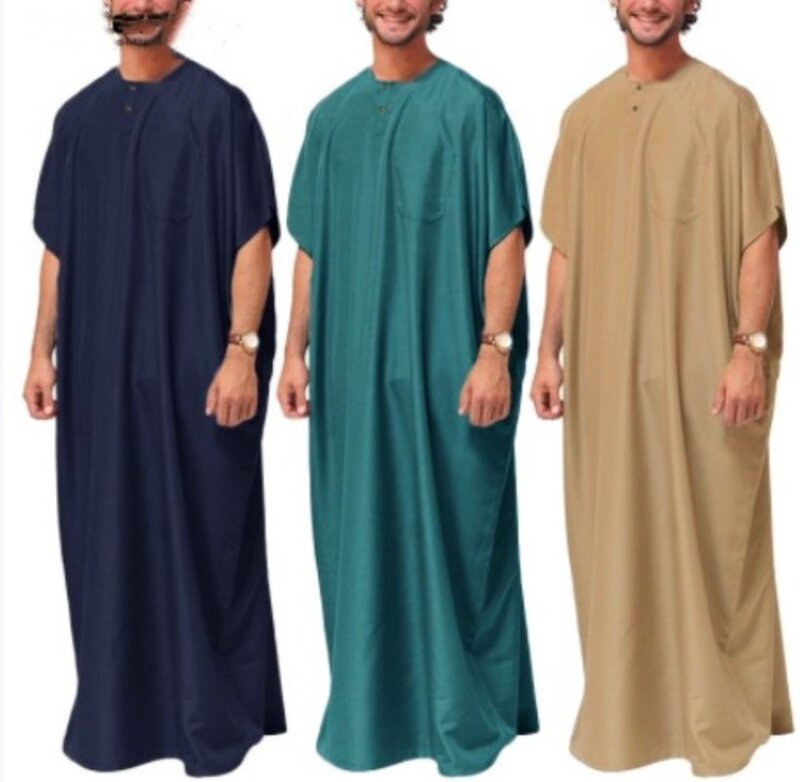 Gaun Dubai Arab Timur Tengah Muslim baru kemeja pria Malaysia jubah Muslim Jubba Thobe Muslim pakaian pria Fashion
