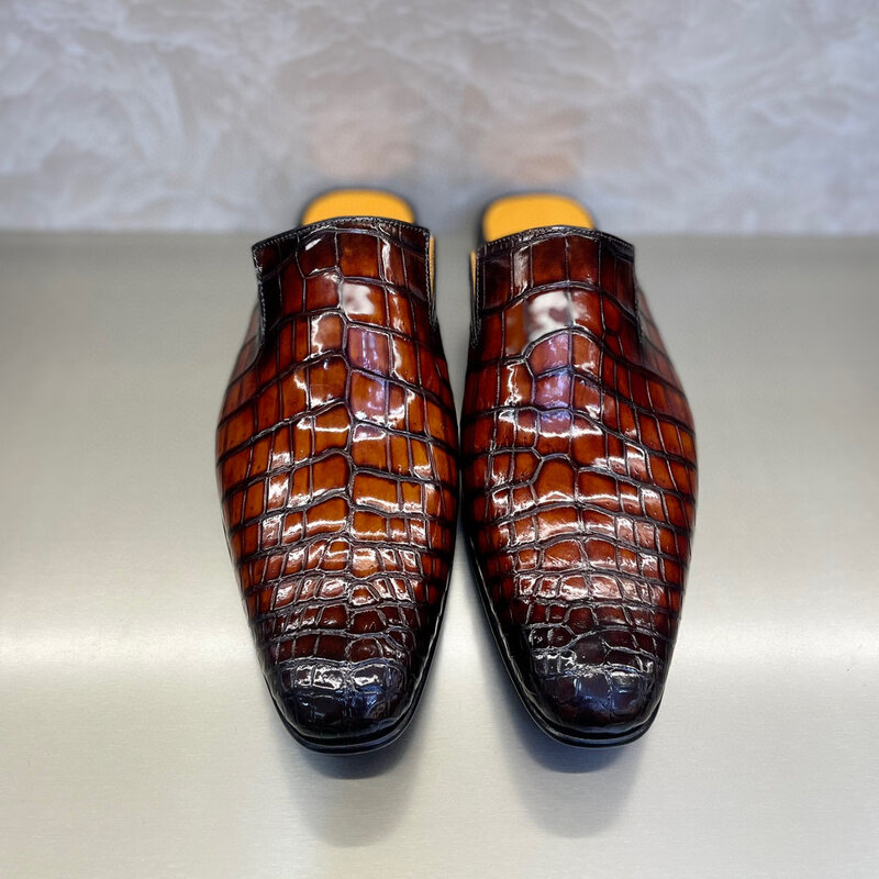 SEETOO-Chaussures en cuir de crocodile véritable pour hommes, pantoufles personnalisées, chaussures décontractées, document