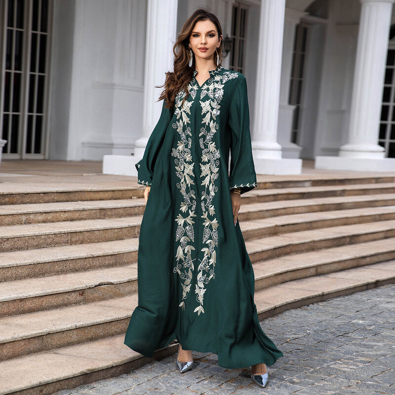 Vestidos Longos Bordados Casuais para Mulheres, Vestidos Muçulmanos da Turquia Arábia, Abayas Simples Dubai, Robes Elegantes para Festa