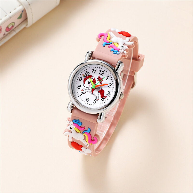Lindo reloj de unicornio para niños, banda de silicona de color caramelo, reloj de dibujos animados