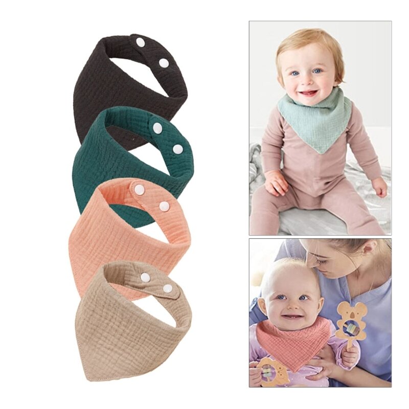 4 buah alas liur katun dengan tombol jepret syal segitiga bersudut aksesori bayi Untuk pemakaian mudah