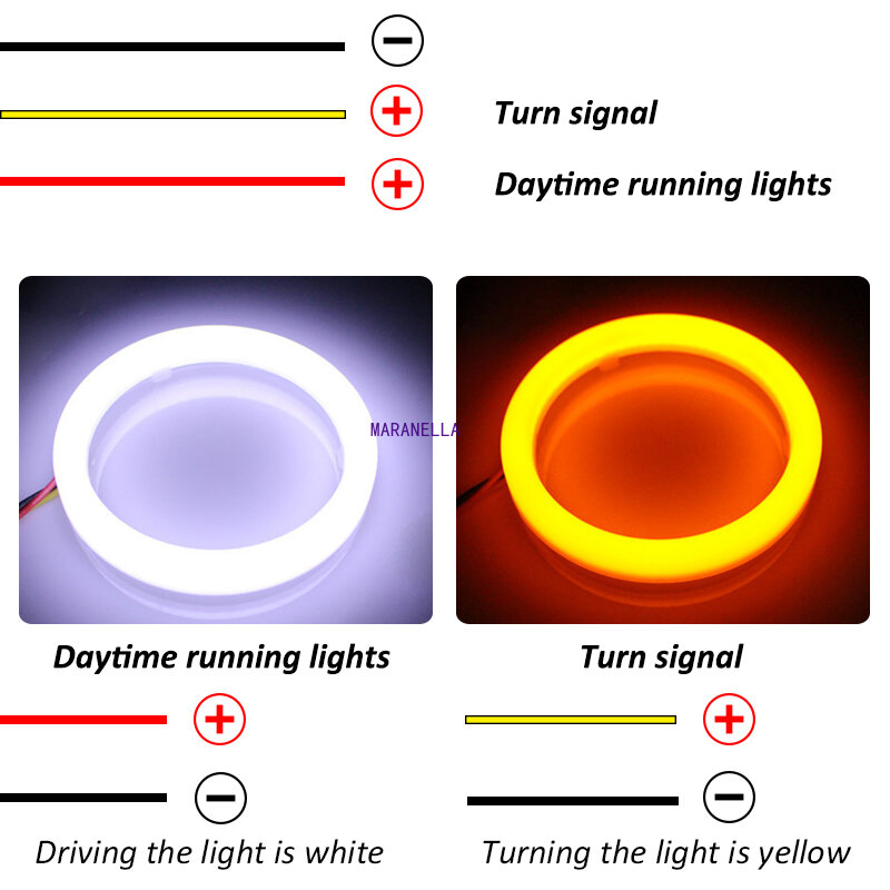 LED عيون الملاك DRL الضباب الخفيف ، الأبيض والأصفر بدوره مصباح إشارة ، هالة خواتم ، 60 مللي متر ، 70 مللي متر ، 80 مللي متر ، 90 مللي متر ، 95 مللي متر ، 100 مللي متر ، 110 مللي متر ، 120 مللي متر ، 2 قطعة