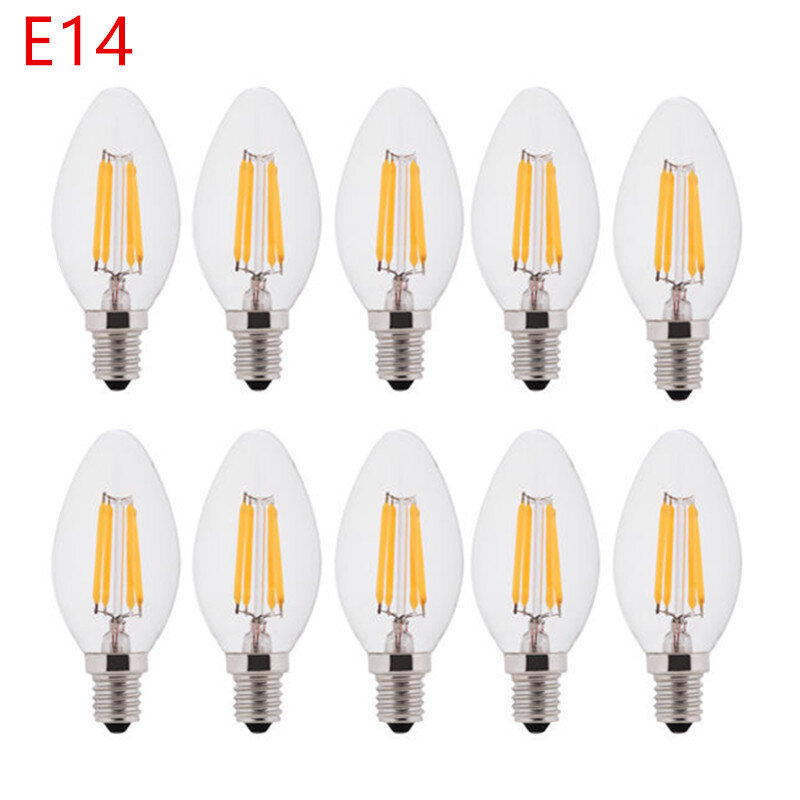 Bombilla LED C35, E14, E12, E27, 220V, 110V, regulable, 2W, 4W, 6W, diseño de vela de ahorro de energía, luz de filamento blanco cálido, lámpara de 360 grados, 10 Uds.