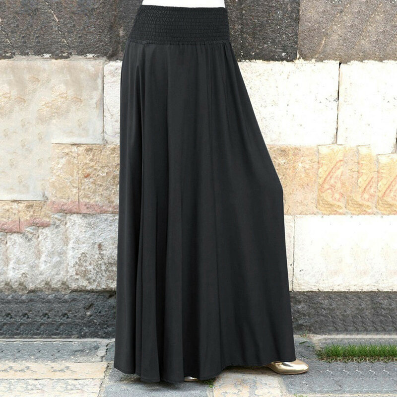 Women Vintage A-Line Loose Long Skirts Fashion Elastic Waist Solid Pleated Skirt 2024 Elegant Ankle-Length Holiday Party Wear