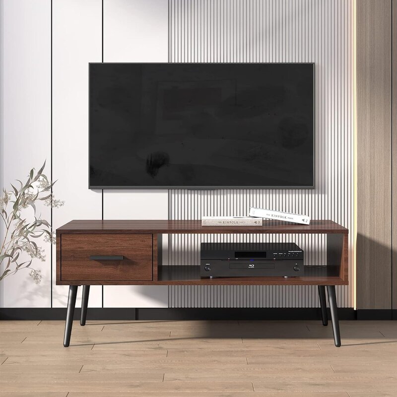 HAIOOU Coffee Table, Mid Century Modern Style Cocktail Table TV Stand with Drawer, Open Storage Shelf