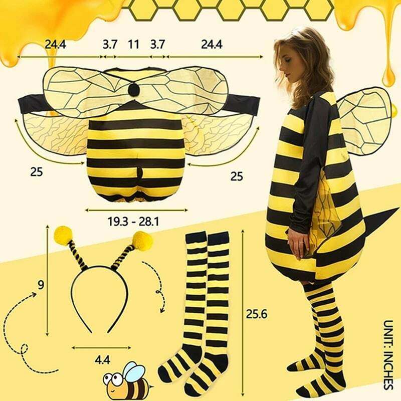 Pasiasty patchworkowy kostium pszczoły dla kobiet śmieszne kostiumy dla dorosłych zwierząt z podkolanówki i obręcz do włosów strój Cosplay w magazynie