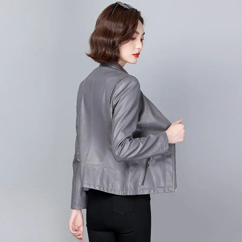 여성용 가죽 재킷, 짧은 슬림 가죽 재킷, 한국 스타일 캐주얼 바이커 코트, 자케타 여성 의류, 2023 용수철 가을