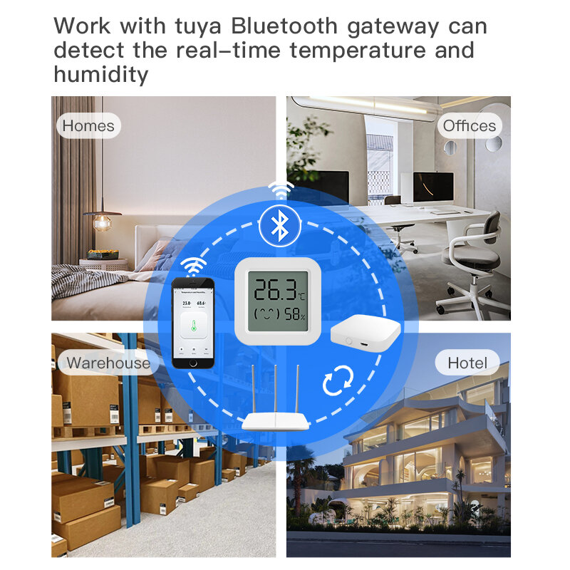 Tuya-Smart Home Sensor de Temperatura e Umidade com Tela LCD, WiFi, Funciona com Alexa, Google Assistant, Vida Inteligente, Umidade Temp